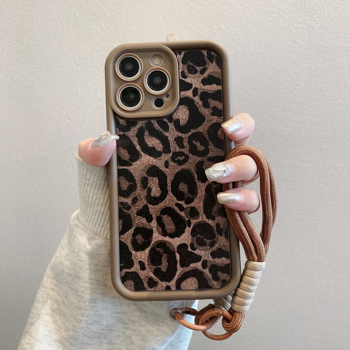 Leopard Print Pattern With Lanyard Case For iPhone 17 16 15 14 13 12 11 Pro Max X XR XS 7 8 Plus Shockproof Silicone Soft Cover