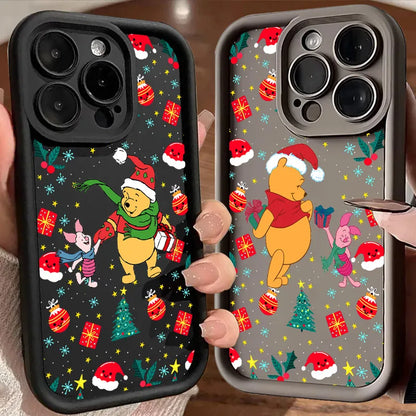 Cute Christmas Poohs Cartoon Bear Silicone Case For iPhone 17 11 15 16 13 Pro Max 14 Plus 12 16Pro 16E 17AIR