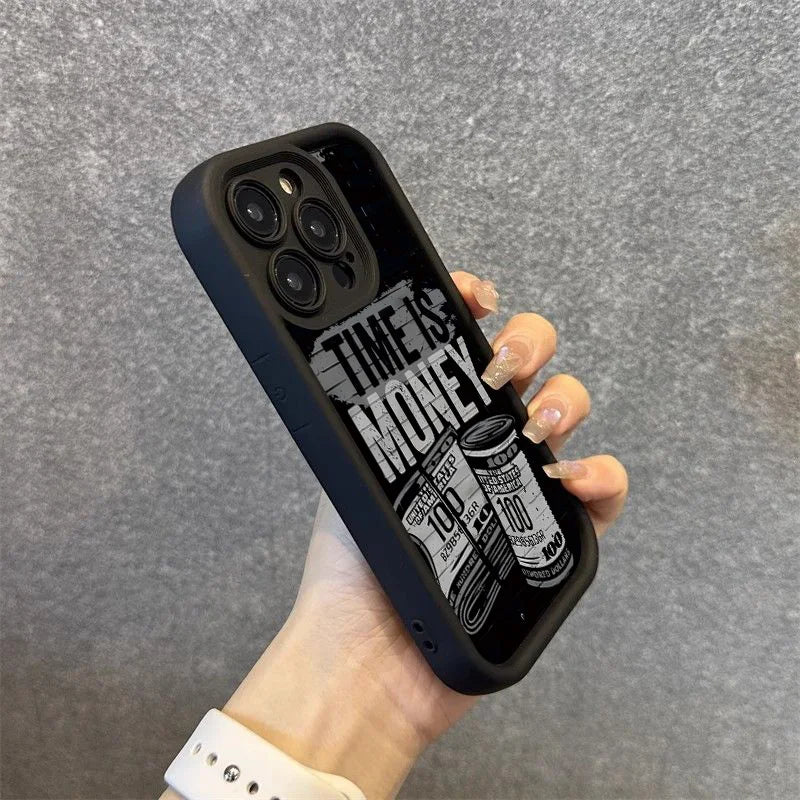 Phone Case For iPhone 17 16 15 14 12 11 13 Pro Max Time is Money Printed Soft Cover For iPhone 17 Air 16E 7 8 Plus X XS Case