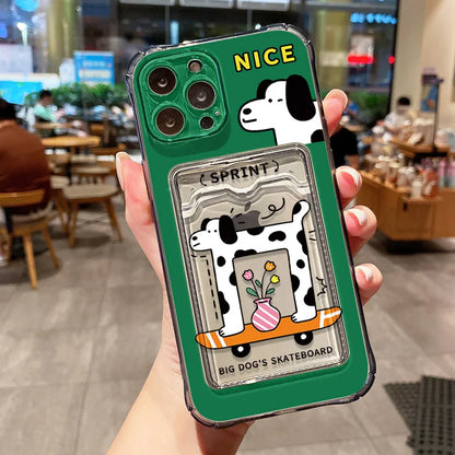 Étui transparent avec porte-cartes pour iPhone 13 15 16 11 17 12 14 Pro Max XR XS X 7 8 Plus SE - Motif chien mignon