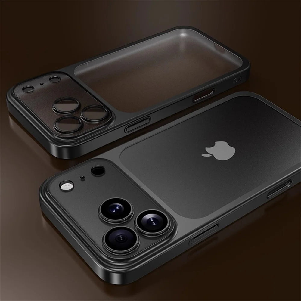 Luxury Original Matte Clear Frosted Phone Case For iPhone 17 16 15 Pro Max Lens Protection Solid Color Frame Shockproof Cover