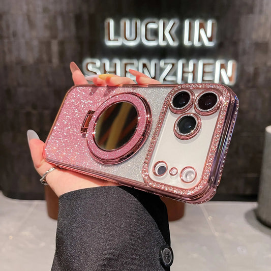 Fashion Glitter Diamond Mirror Phone Case For iPhone 17 16 15 14 13 12 11 Pro Max Plus 17Pro 17 Air Shockproof Stand Back Cover