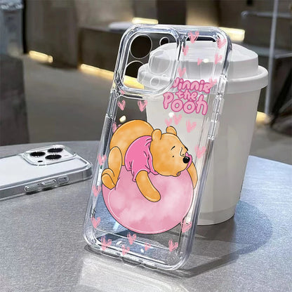Cute Cartoon Pooh Bear Clear Phone Case For iPhone 17 16 16e 15 14 13 12 11 Mini Pro Max X XR 7 8 Air Plus Transparent Back Cover