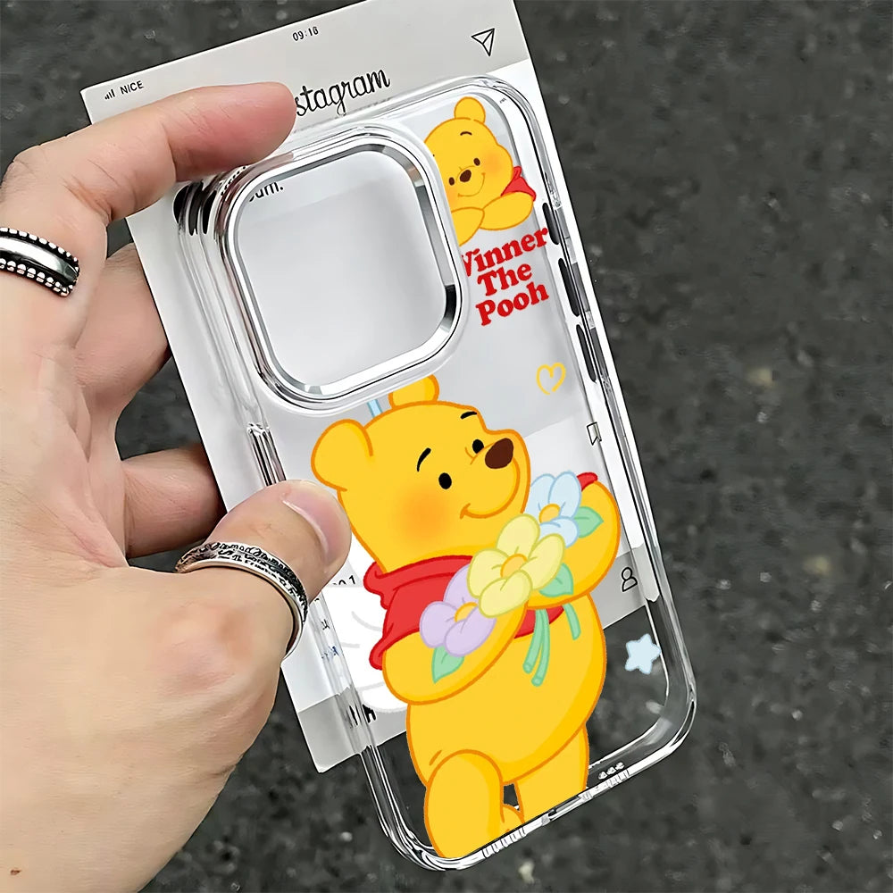 Cute Cartoon Pooh Clear TPU Protective Phone Case for iPhone 17 16 15 14 13 12 11 Pro Xs max