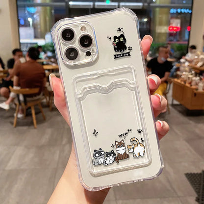 Étui souple transparent avec porte-cartes pour iPhone 13, 11, 16e, 15, 12, 14, 17, 16 Pro Max, 7 Plus, XR et SE. Motif floral esthétique.