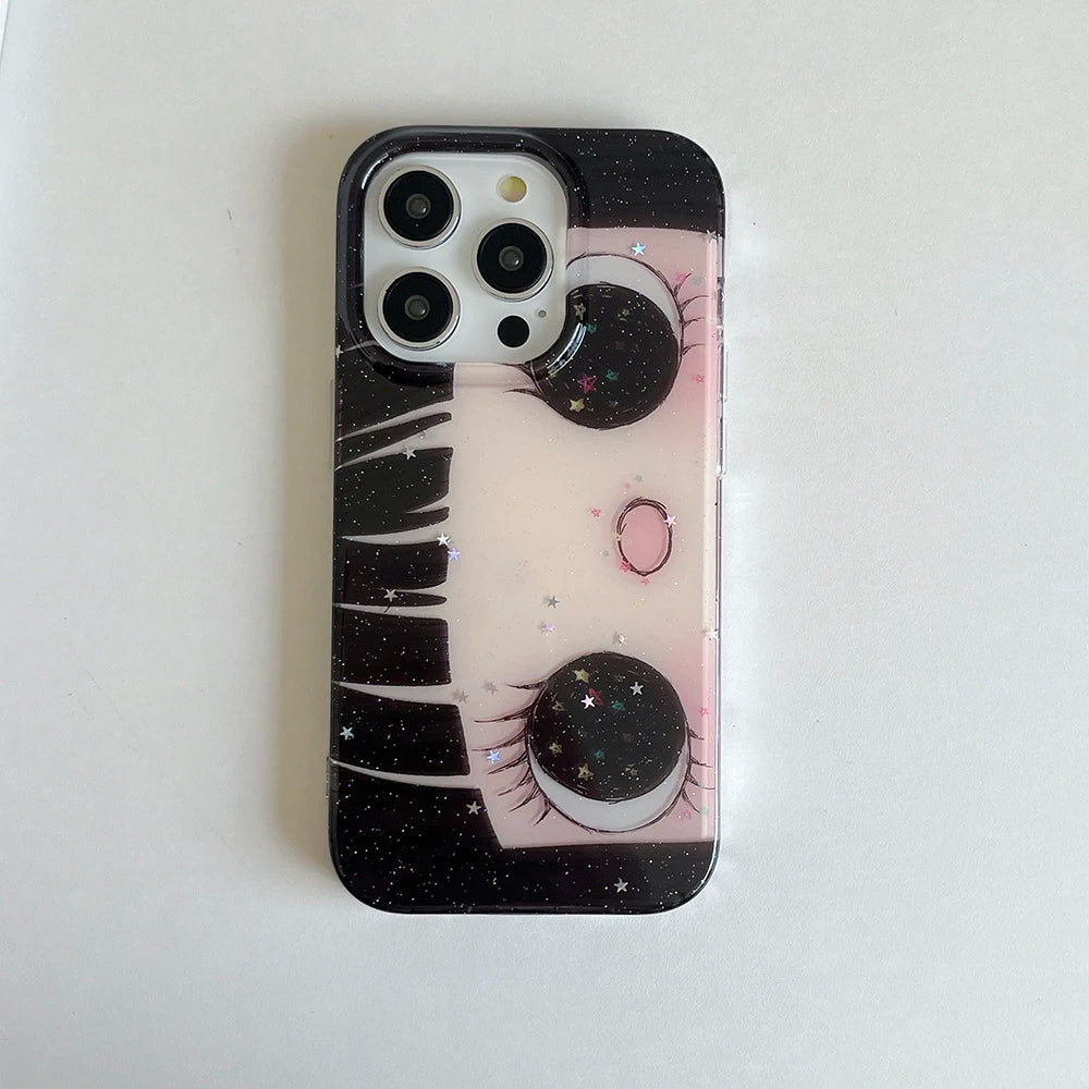 Cartoon Anime Shinning Eyes Case for IPhone 17 16 15 14 13 Pro Max Girl Glittering Back Cover