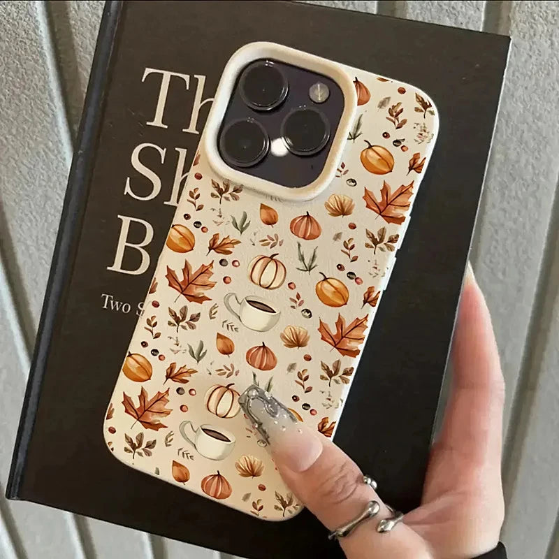 Cute Autumn Pumpkin Coffee Illustration Phone Case For iPhone 11 12 13 14 15 16 17 Pro Max Plus 17 Air X XR XS Shockproof Back Cover Silicone Protective iPhone Case