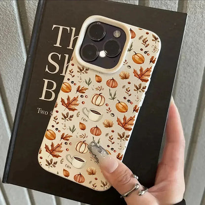 Cute Autumn Pumpkin Coffee Illustration Phone Case For iPhone 11 12 13 14 15 16 17 Pro Max Plus 17 Air X XR XS Shockproof Back Cover Silicone Protective iPhone Case