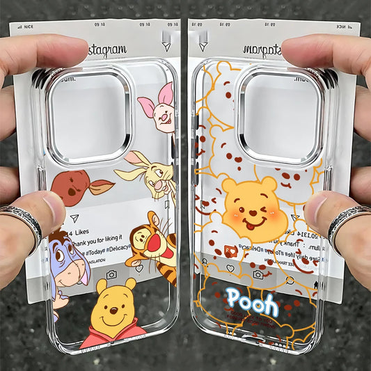 Cute Cartoon Pooh Clear TPU Protective Phone Case for iPhone 17 16 15 14 13 12 11 Pro Xs max
