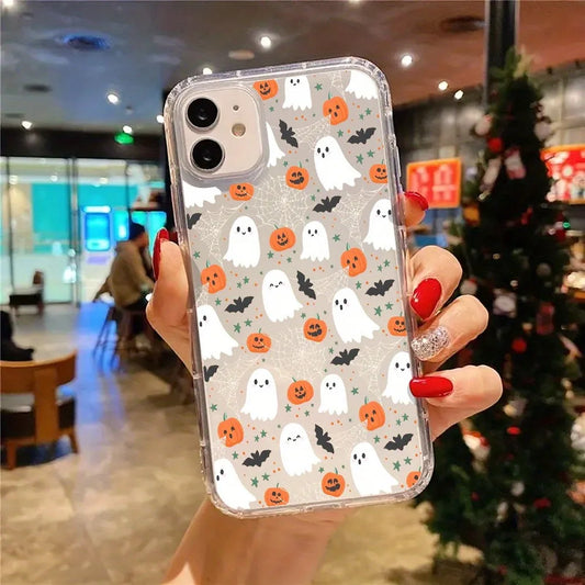 Spooky Pumpkin Transparent Phone Case Cover for iPhone 17 11 12 13 14 15 16 Pro Max 7 8 Plus XS Max X XS XR Cute Halloween Cases