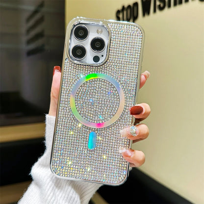 Original For Magsafe Diamond Pattern Phone Case For iPhone 17 16 15 14 12 13 11 Pro Max Plus Magnetic Bling Shiny Solid Cover