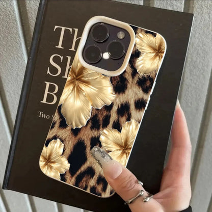 Golden Leopard Lychee Pattern Phone Case For iPhone 16 17 Pro Max 11 12 13 14 15 Pro 16 Plus XS X XR 16e Shockproof Soft Cover