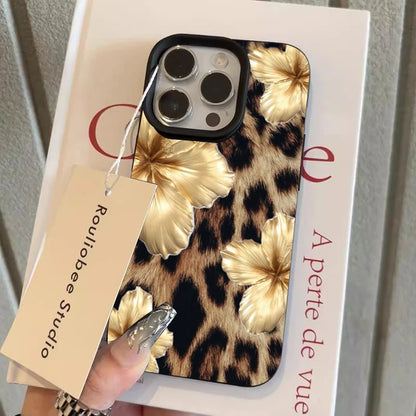 Golden Leopard Lychee Pattern Phone Case For iPhone 16 17 Pro Max 11 12 13 14 15 Pro 16 Plus XS X XR 16e Shockproof Soft Cover