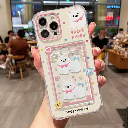 Cute Dinosaur Silicone Phone Case For iPhone 15 13 17 11 12 14 16 Pro Max 7 8 Plus XR XS SE 2020 Card Slot Bag Holder Soft Cover