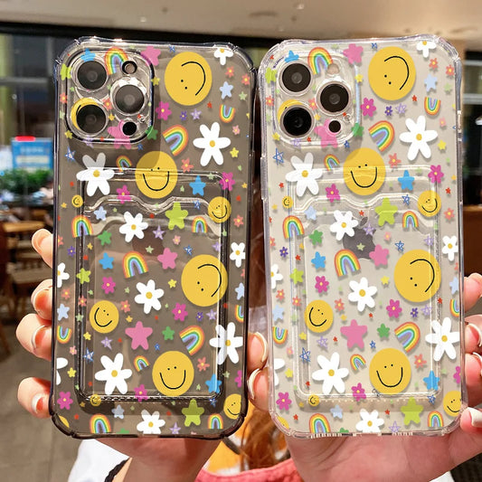 Cute Dinosaur Clear Phone Case For iPhone Card Slot Bag Holder Soft Cover