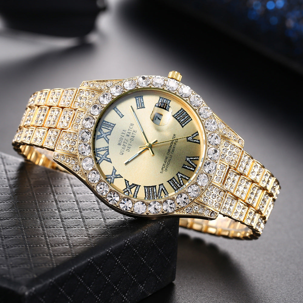 Gold Diamond Calendar Starry Sky Quartz Watch