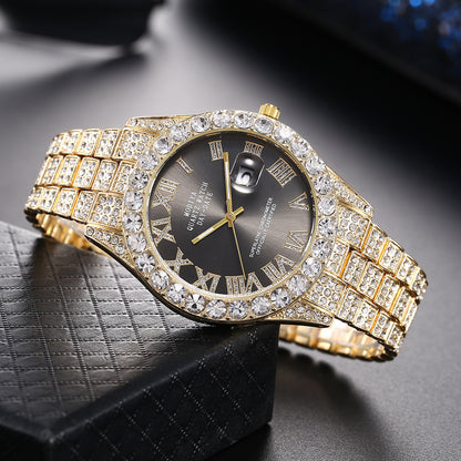 Gold Diamond Calendar Starry Sky Quartz Watch