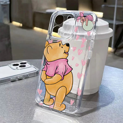 Cute Cartoon Pooh Bear Clear Phone Case For iPhone 17 16 16e 15 14 13 12 11 Mini Pro Max X XR 7 8 Air Plus Transparent Back Cover