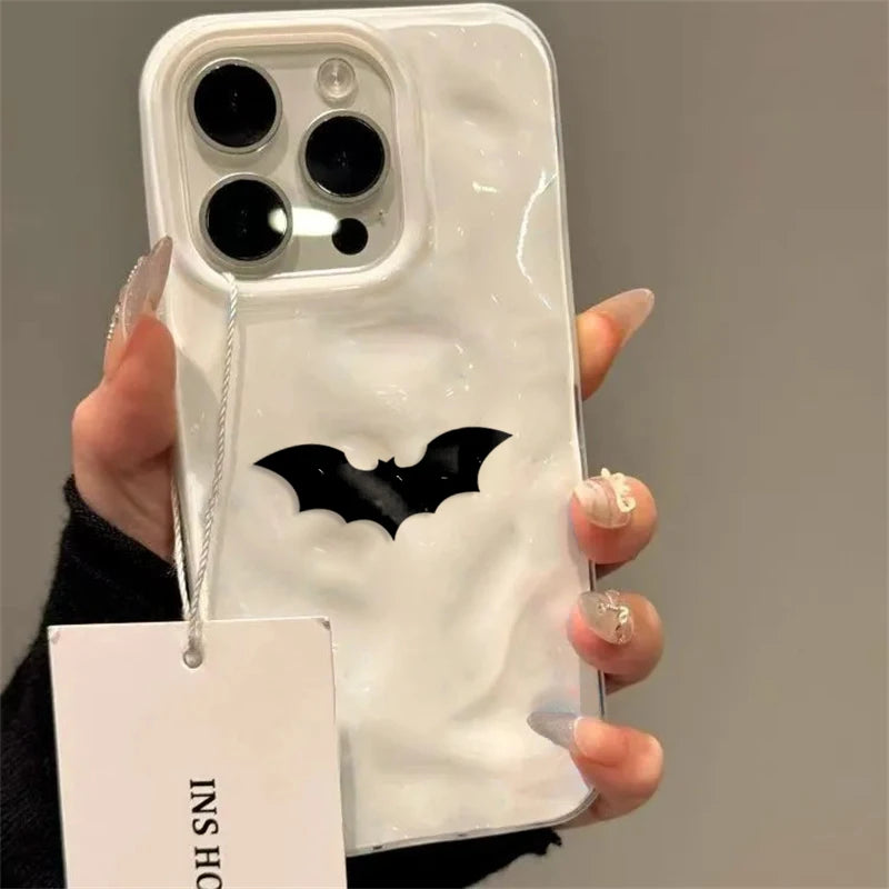 Minimalist Black Bat Wave Texture Phone Case For iPhone 17 Air 11 12 13 14 15 16 Pro Max Plus Soft TPU Back Cover Halloween Gift