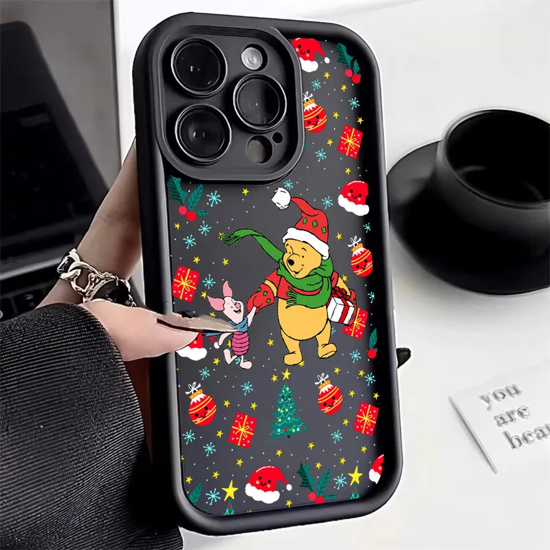 Cute Christmas Poohs Cartoon Bear Silicone Case For iPhone 17 11 15 16 13 Pro Max 14 Plus 12 16Pro 16E 17AIR