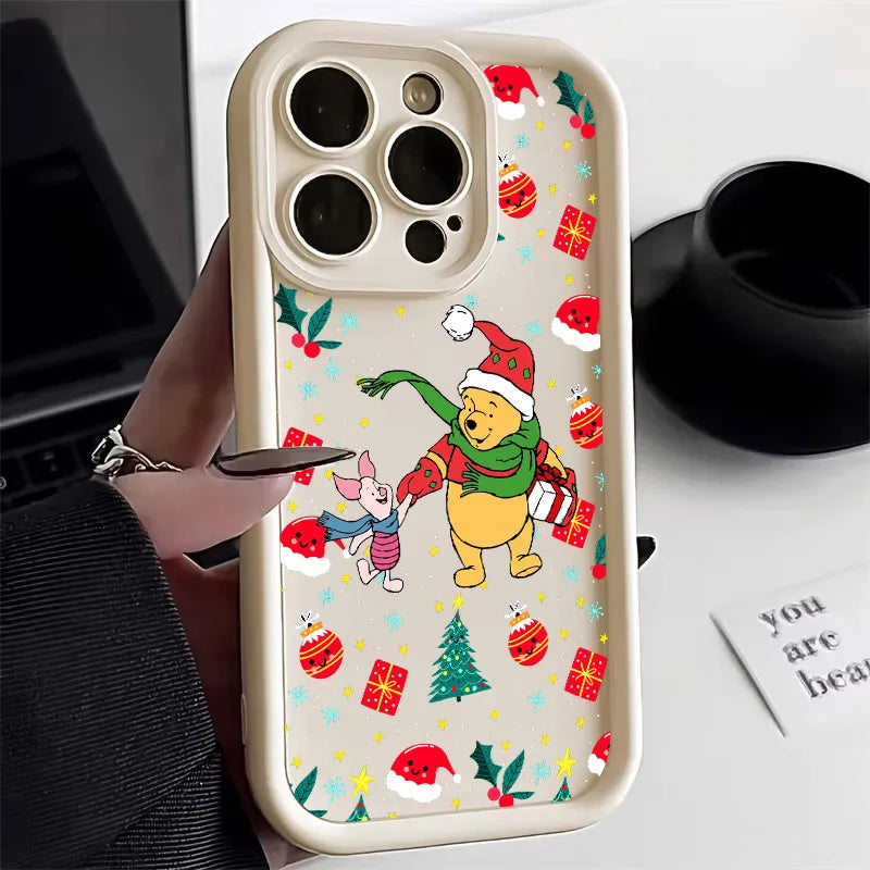 Cute Christmas Poohs Cartoon Bear Silicone Case For iPhone 17 11 15 16 13 Pro Max 14 Plus 12 16Pro 16E 17AIR