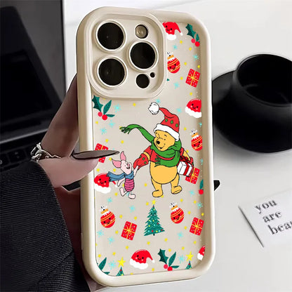Cute Christmas Poohs Cartoon Bear Silicone Case For iPhone 17 11 15 16 13 Pro Max 14 Plus 12 16Pro 16E 17AIR