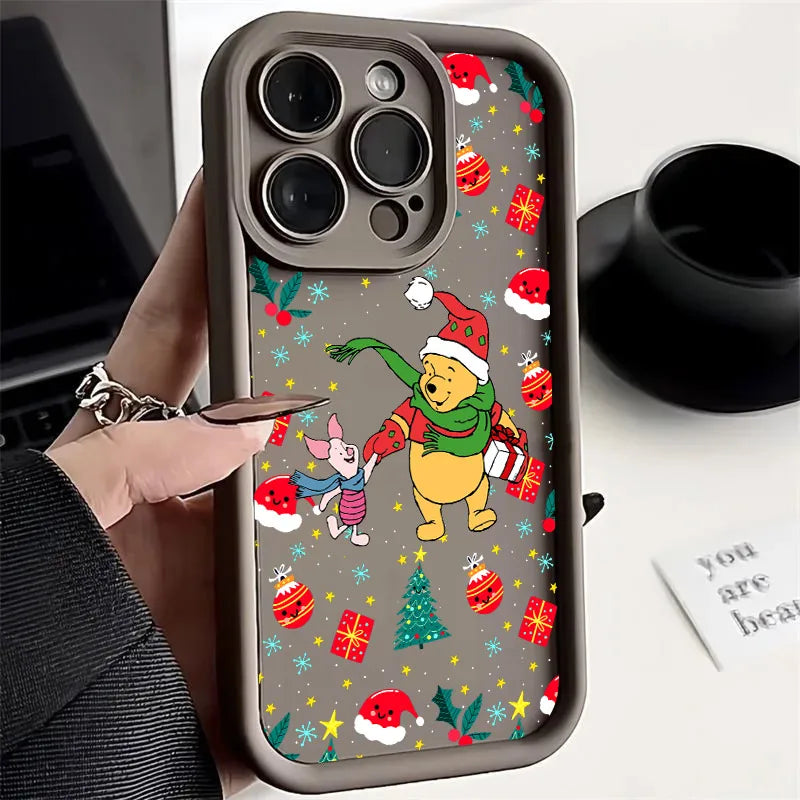 Cute Christmas Poohs Cartoon Bear Silicone Case For iPhone 17 11 15 16 13 Pro Max 14 Plus 12 16Pro 16E 17AIR