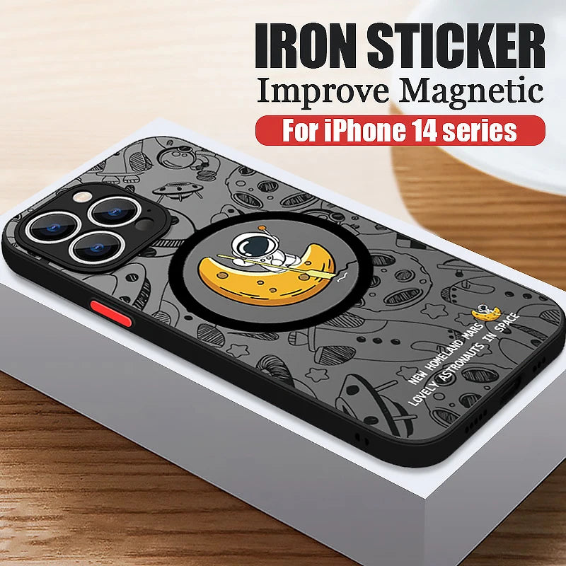 Magnetic For Magsafe Astronaut Case For iPhone Air 16e 17 15 Pro Max 14 13 12 Pro 11 16 Plus Shockproof Bumper Hard Matte Cover