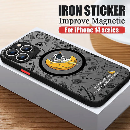 Magnetic For Magsafe Astronaut Case For iPhone Air 16e 17 15 Pro Max 14 13 12 Pro 11 16 Plus Shockproof Bumper Hard Matte Cover