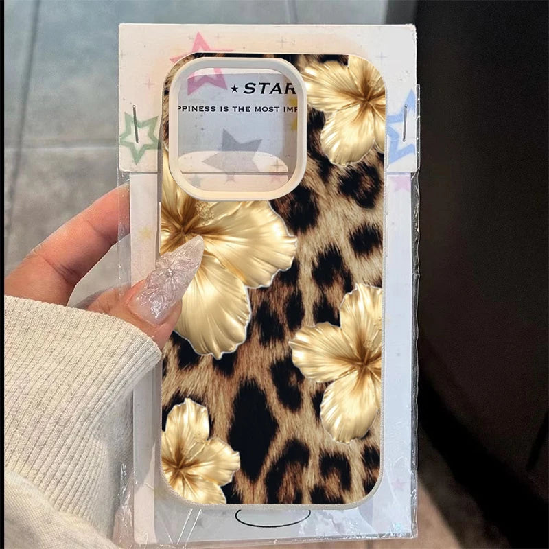 Golden Leopard Lychee Pattern Phone Case For iPhone 16 17 Pro Max 11 12 13 14 15 Pro 16 Plus XS X XR 16e Shockproof Soft Cover