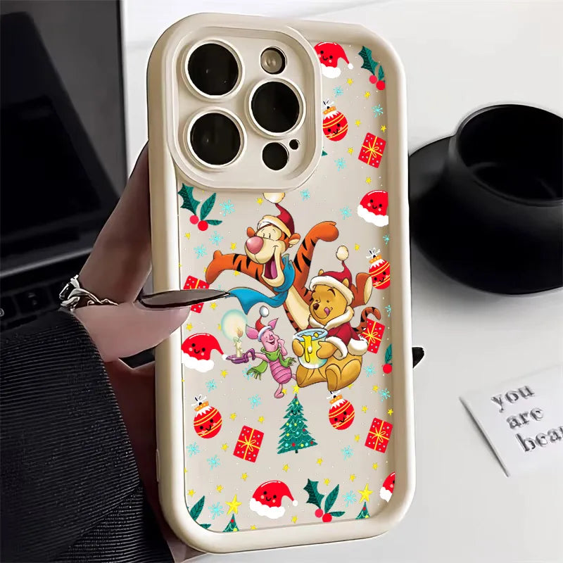 Cute Christmas Poohs Cartoon Bear Silicone Case For iPhone 17 11 15 16 13 Pro Max 14 Plus 12 16Pro 16E 17AIR