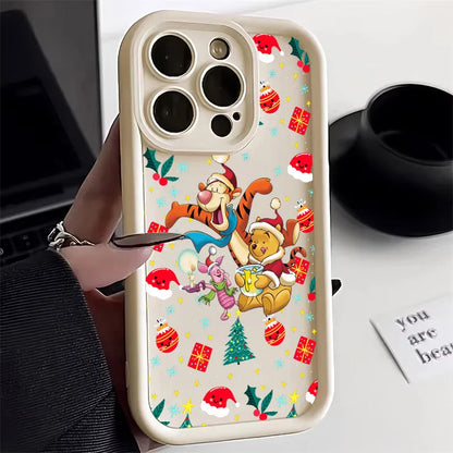 Cute Christmas Poohs Cartoon Bear Silicone Case For iPhone 17 11 15 16 13 Pro Max 14 Plus 12 16Pro 16E 17AIR