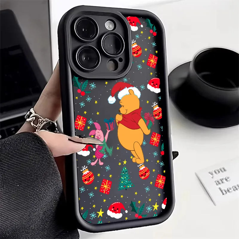 Cute Christmas Poohs Cartoon Bear Silicone Case For iPhone 17 11 15 16 13 Pro Max 14 Plus 12 16Pro 16E 17AIR