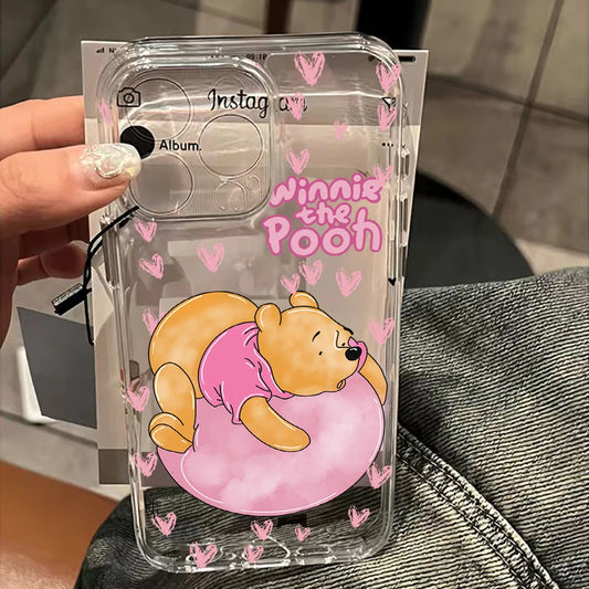 Cute Cartoon Pooh Bear Clear Phone Case For iPhone 17 16 16e 15 14 13 12 11 Mini Pro Max X XR 7 8 Air Plus Transparent Back Cover