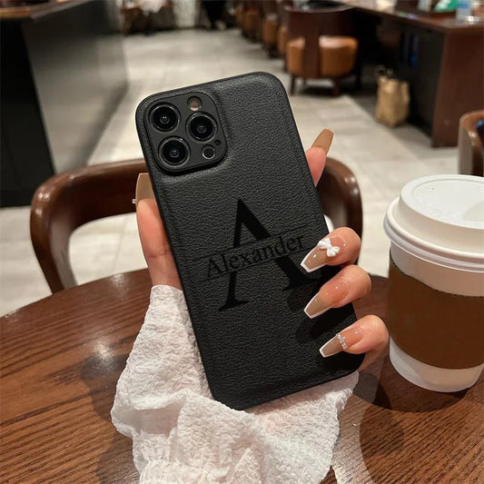 Personalized Customized Initials Name Case For iPhone 17 16 15 14 13 12 11 Pro Max Plus Big Letter Laser Engraving Leather Cover