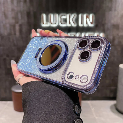 Fashion Glitter Diamond Mirror Phone Case For iPhone 17 16 15 14 13 12 11 Pro Max Plus 17Pro 17 Air Shockproof Stand Back Cover