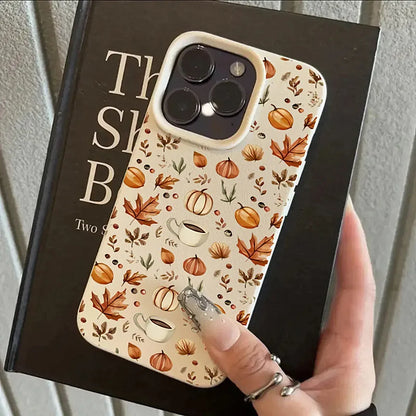 Cute Autumn Pumpkin Coffee Illustration Phone Case For iPhone 11 12 13 14 15 16 17 Pro Max Plus 17 Air X XR XS Shockproof Back Cover Silicone Protective iPhone Case