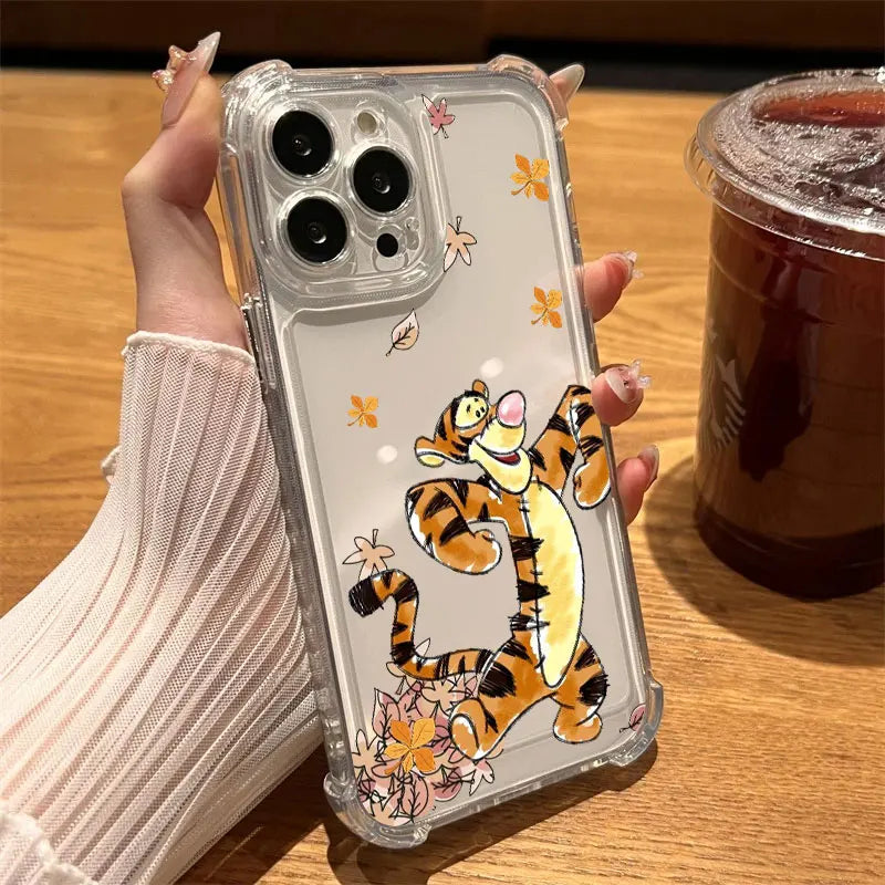 Cute Cartoon Pooh Bear Tigger Piglet Clear Phone Case For iPhone 17 16 14 15 11 12 13 Pro Max 16E 15 16 Plus 17Air Shockproof Cover
