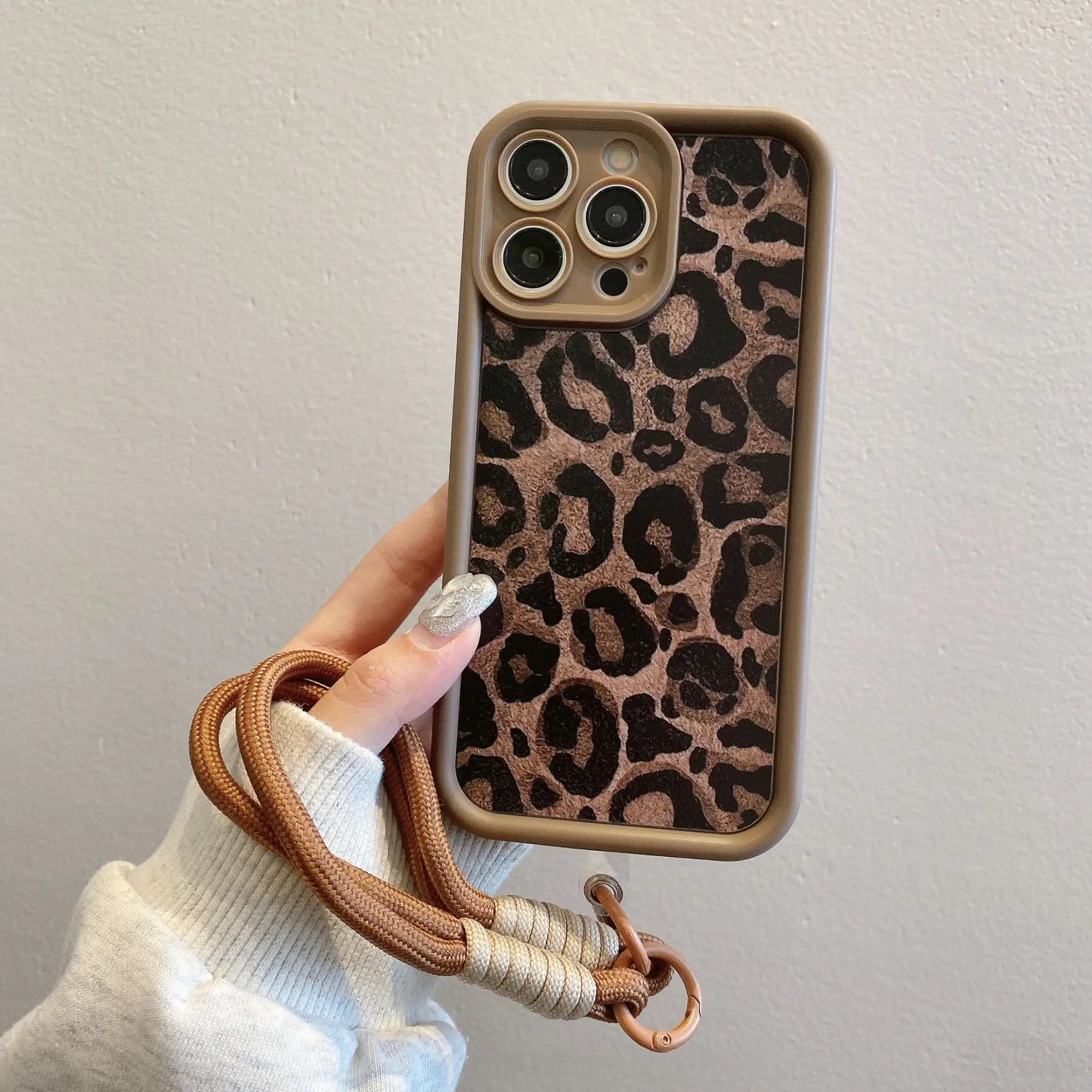 Leopard Print Pattern With Lanyard Case For iPhone 17 16 15 14 13 12 11 Pro Max X XR XS 7 8 Plus Shockproof Silicone Soft Cover
