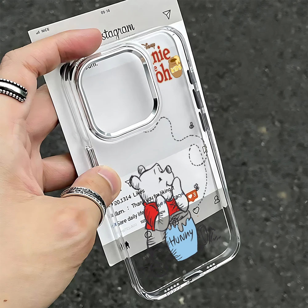 Cute Cartoon Pooh Clear TPU Protective Phone Case for iPhone 17 16 15 14 13 12 11 Pro Xs max