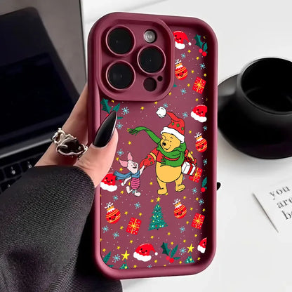 Cute Christmas Poohs Cartoon Bear Silicone Case For iPhone 17 11 15 16 13 Pro Max 14 Plus 12 16Pro 16E 17AIR