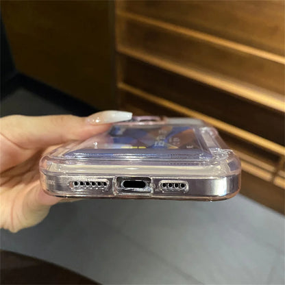 Transparent Card Slot Bag Holder Phone Case For iPhone 15 14 13 11 12 16 17 Pro Max Shockproof Protection Hard Acrylic Cover