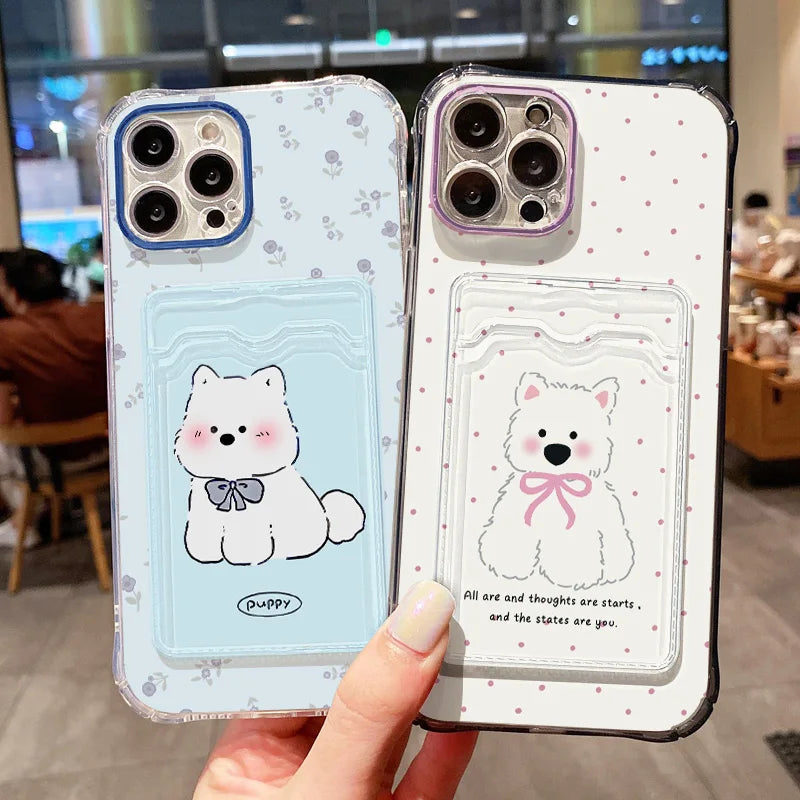 Étui transparent avec porte-cartes pour iPhone 13 15 16 11 17 12 14 Pro Max XR XS X 7 8 Plus SE - Motif chien mignon