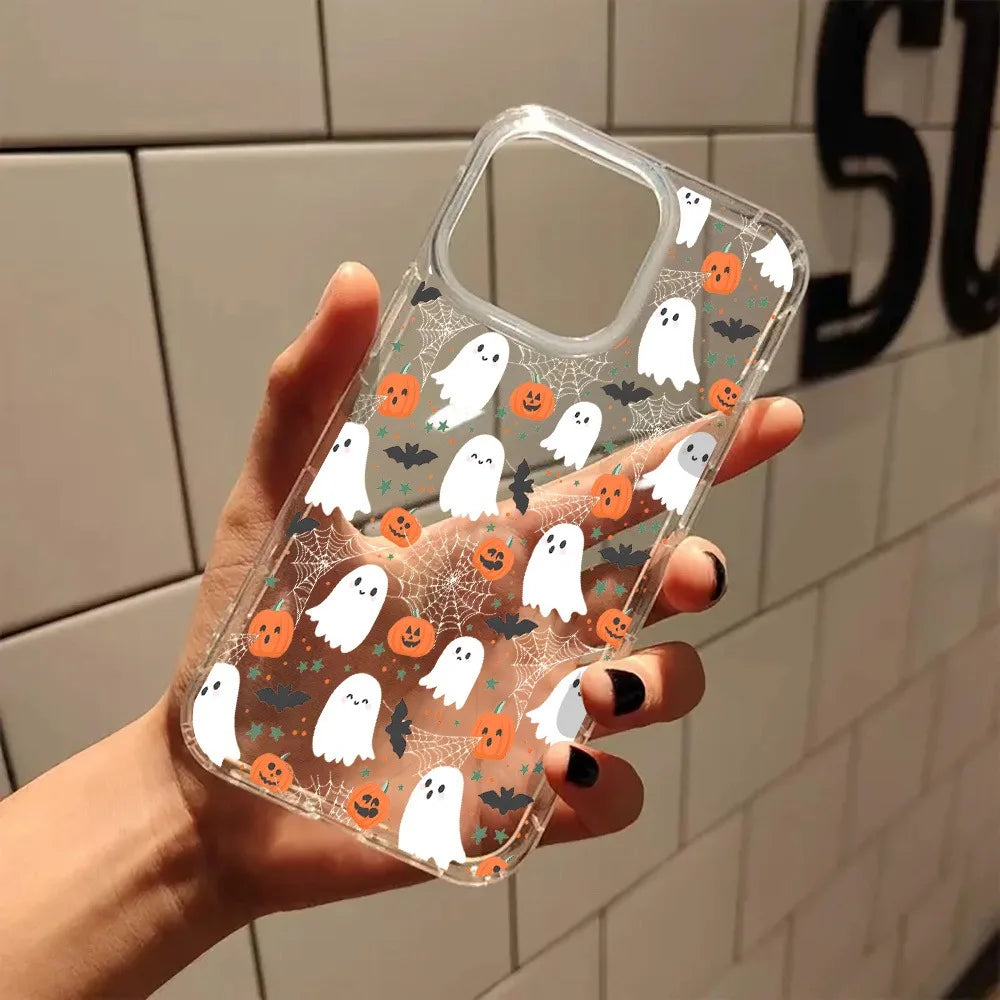 Spooky Pumpkin Transparent Phone Case Cover for iPhone 17 11 12 13 14 15 16 Pro Max 7 8 Plus XS Max X XS XR Cute Halloween Cases