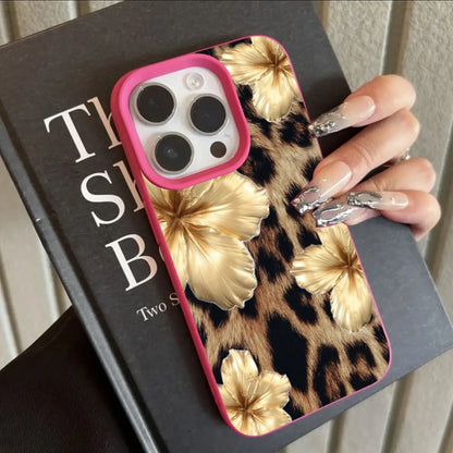 Golden Leopard Lychee Pattern Phone Case For iPhone 16 17 Pro Max 11 12 13 14 15 Pro 16 Plus XS X XR 16e Shockproof Soft Cover