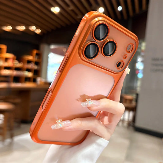 Luxury Original Matte Clear Frosted Phone Case For iPhone 17 16 15 Pro Max Lens Protection Solid Color Frame Shockproof Cover
