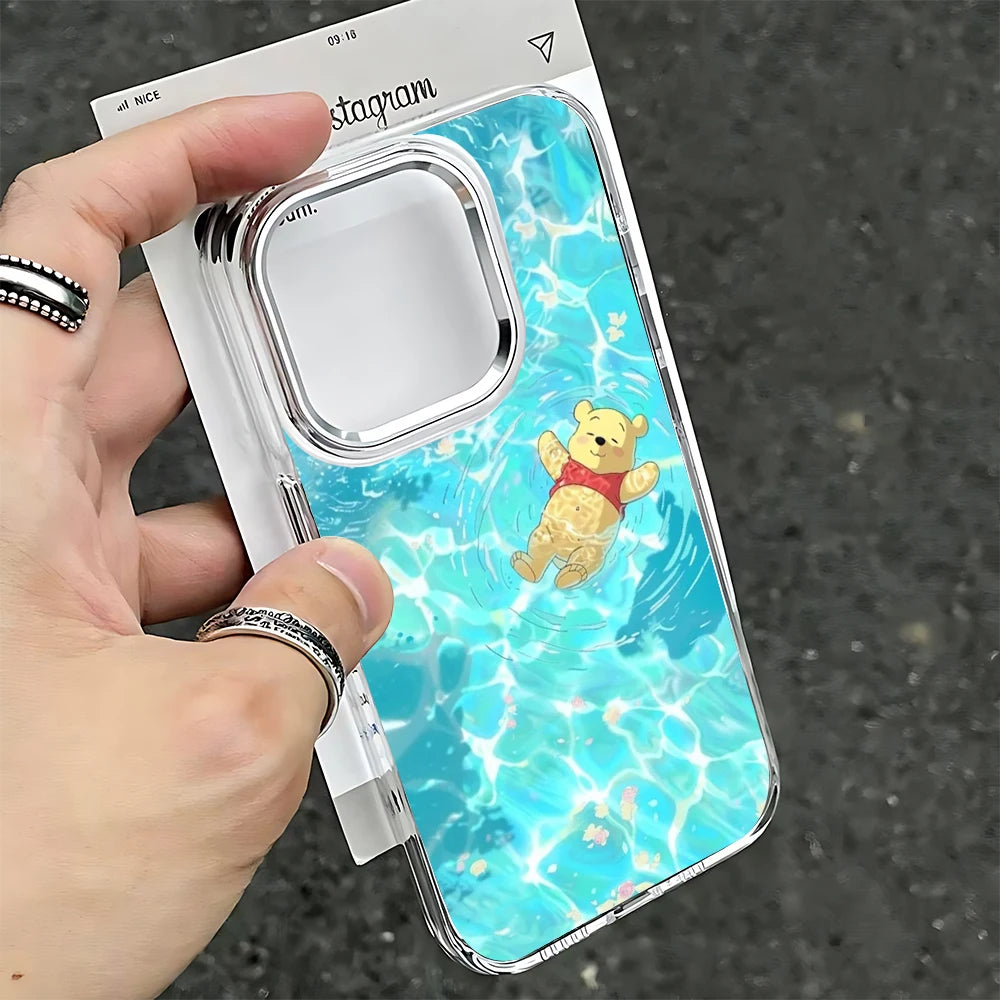 Cute Cartoon Pooh Clear TPU Protective Phone Case for iPhone 17 16 15 14 13 12 11 Pro Xs max