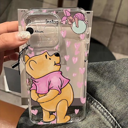 Cute Cartoon Pooh Bear Clear Phone Case For iPhone 17 16 16e 15 14 13 12 11 Mini Pro Max X XR 7 8 Air Plus Transparent Back Cover