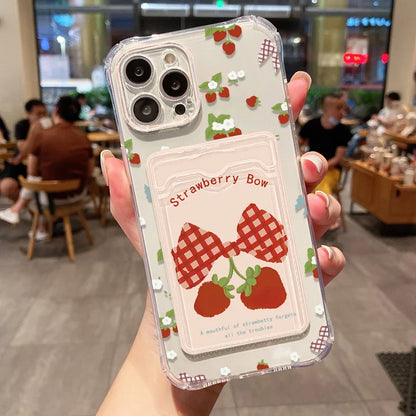 Étui souple transparent avec porte-cartes pour iPhone 13, 11, 16e, 15, 12, 14, 17, 16 Pro Max, 7 Plus, XR et SE. Motif floral esthétique.