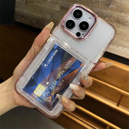 Transparent Card Slot Bag Holder Phone Case For iPhone 15 14 13 11 12 16 17 Pro Max Shockproof Protection Hard Acrylic Cover
